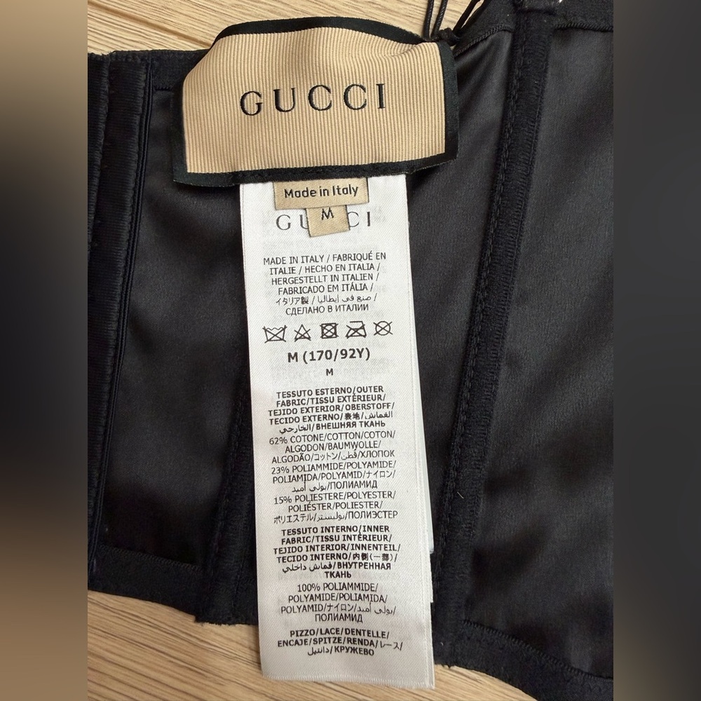Gucci GG Net Corset Black Nude Lace All Over Logo Bustier Lace Shirt Top Medium - Picture 15 of 16